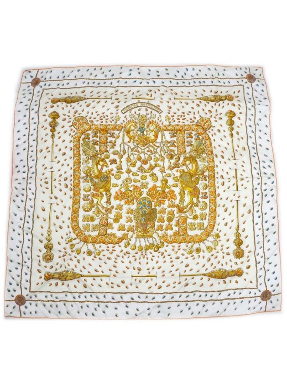 Hermes Carre 90 Tresors Retrouves Hidden Treasure with Card White Orange Scarf - Picture 1 of 10